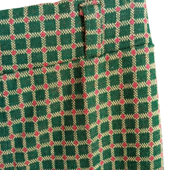 26x32 Vintage Women's Bellbottom Pants 1970's Wide-Leg Checkered Green Hippie - Picture 4 of 7